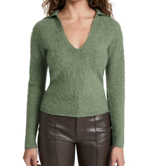 Vince Brushed V-Neck Polo Alpaca & Wool-Blend Sweater Size Small - Picture 5 of 10